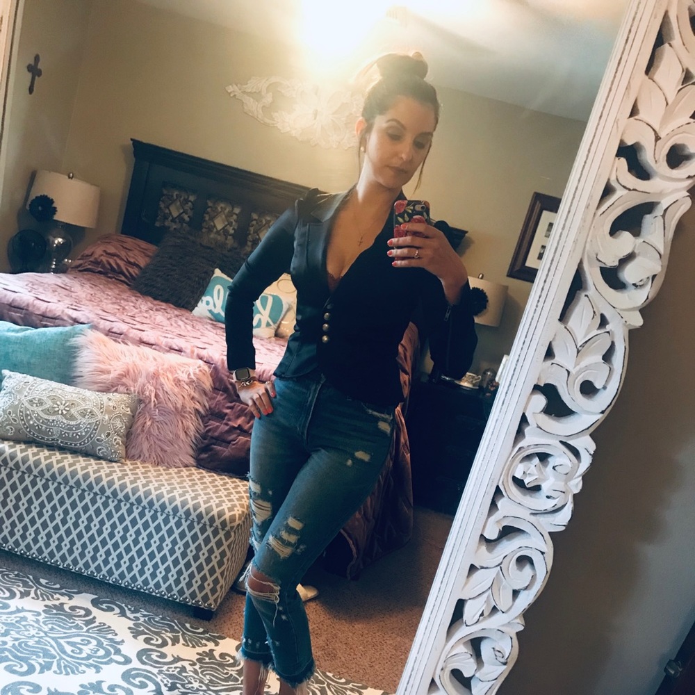 Betsy Johnson Black Blazer Silky Crop Top